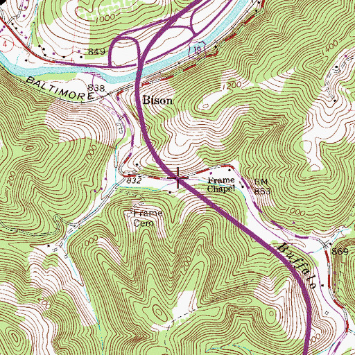Topographic Map of Buffalo Creek Bridge, WV