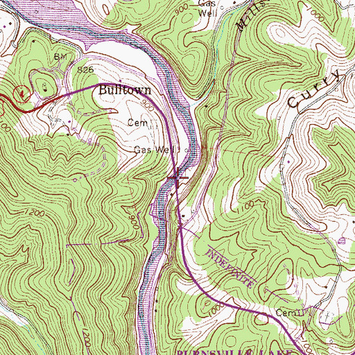 Topographic Map of Bulltown Bridge, WV