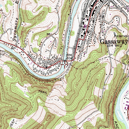 Topographic Map of Gassaway Veterans Memorial Bridge, WV