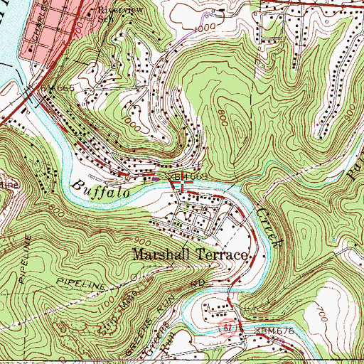 Topographic Map of Buffalo Creek Bridge, WV