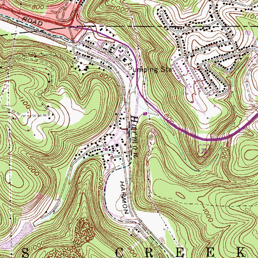 Topographic Map of Harmon Creek Bridge, WV