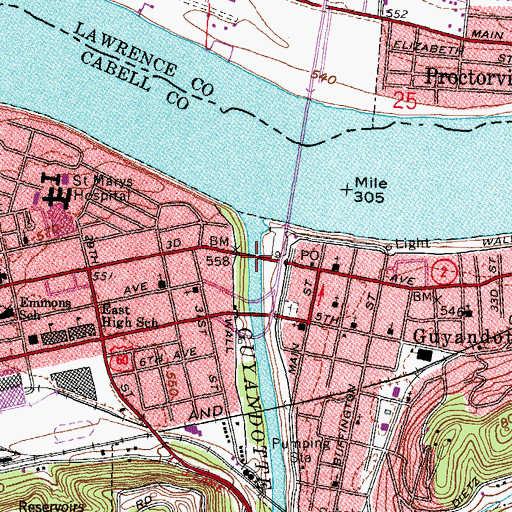 Topographic Map of Third Avenue Bridge, WV