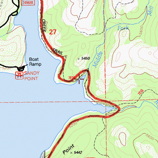 Topographic Map of Middle Fork Mill Creek, CA