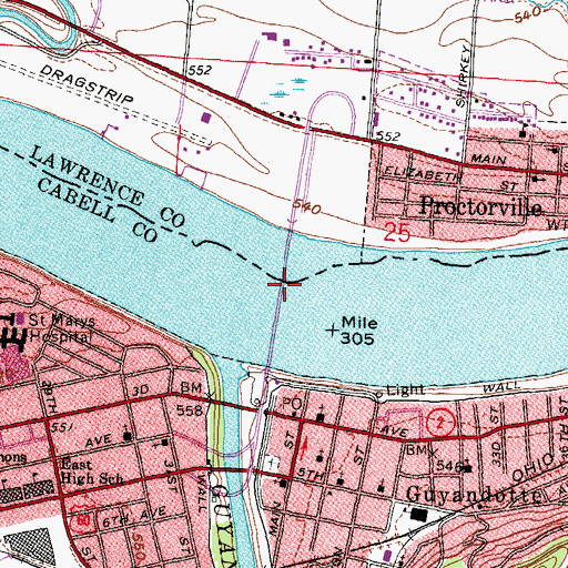 Topographic Map of East Huntington Bridge, WV