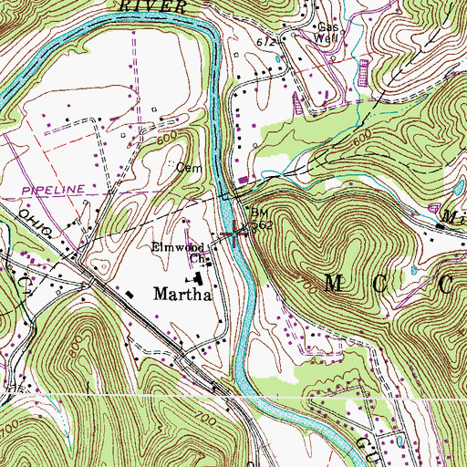 Topographic Map of Daniel Memorial Bridge, WV