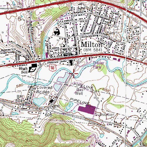Topographic Map of Blenko Bridge, WV