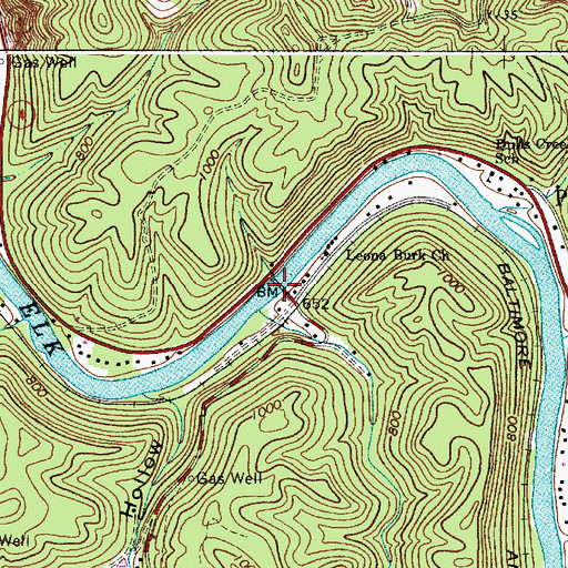 Topographic Map of Camp Creek Bridge, WV