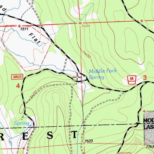 Topographic Map of Middle Fork Spring, CA