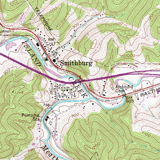 Topographic Map of General John Craddock Bridge, WV