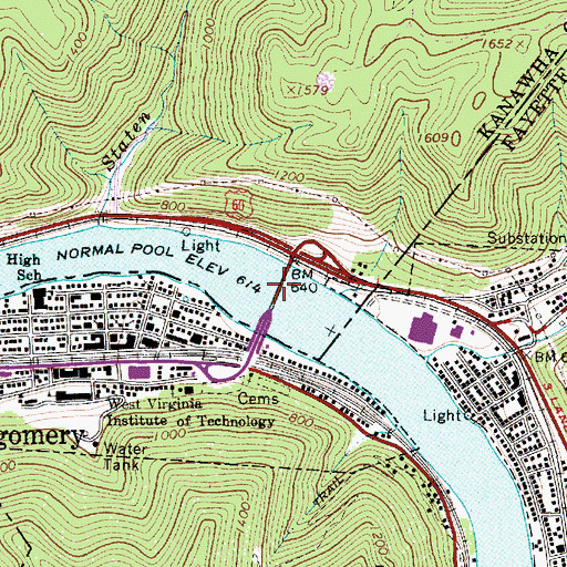 Topographic Map of Earl M Vickers Bridge, WV
