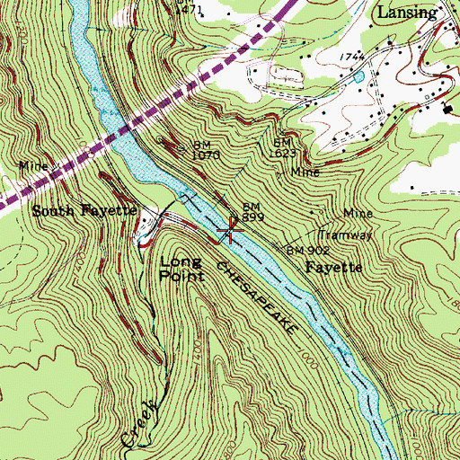 Topographic Map of Tunny Hunsaker Bridge, WV