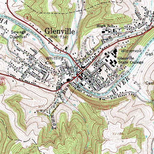 Topographic Map of Glenville Truss Bridge, WV