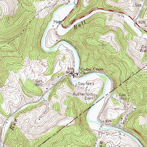 Topographic Map of Butchers Run Truss Bridge, WV