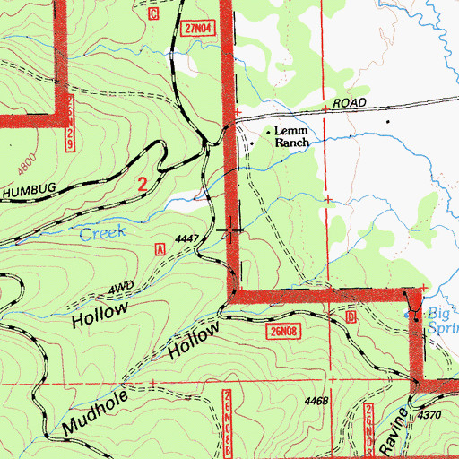 Topographic Map of Middle Hollow, CA
