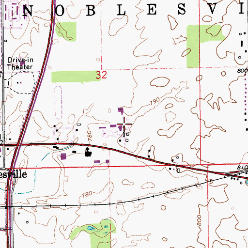 Topographic Map of Harger Farms, IN