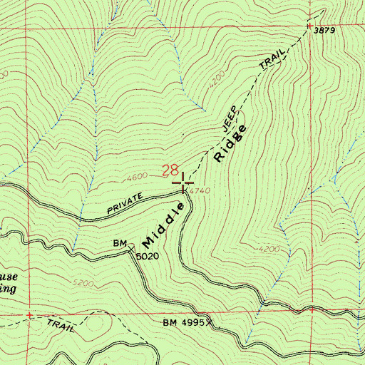 Topographic Map of Middle Ridge, CA