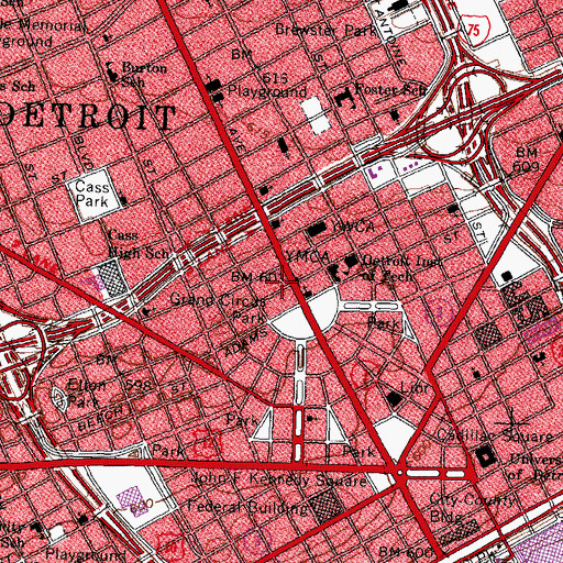 Topographic Map of The Fillmore Detroit, MI