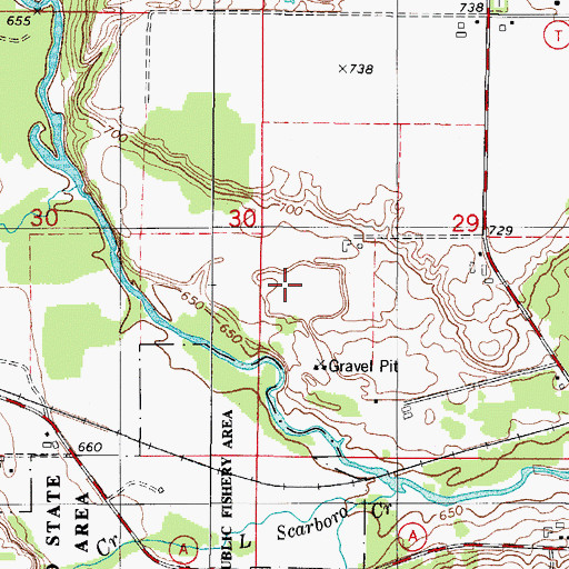 Topographic Map of Tebon Sand and Gravel Pit, WI