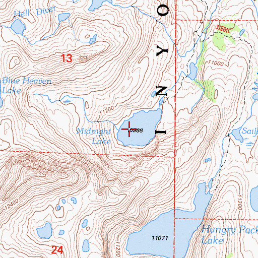 Topographic Map of Midnight Lake, CA