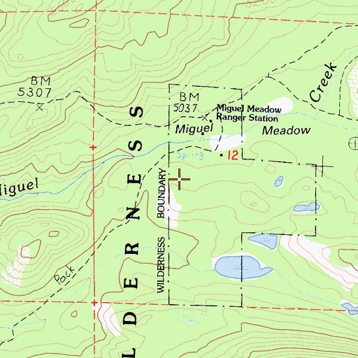 Topographic Map of Miguel Meadow, CA