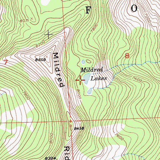 Topographic Map of Mildred Lakes, CA