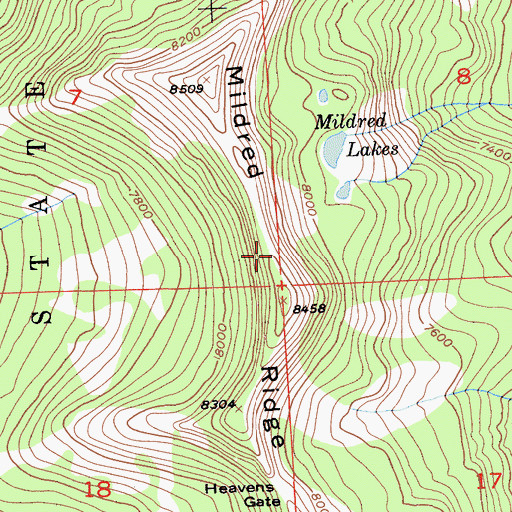 Topographic Map of Mildred Ridge, CA