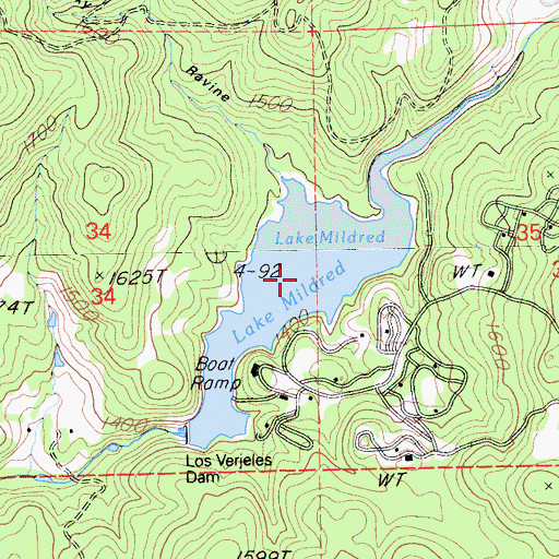 Topographic Map of Lake Mildred, CA