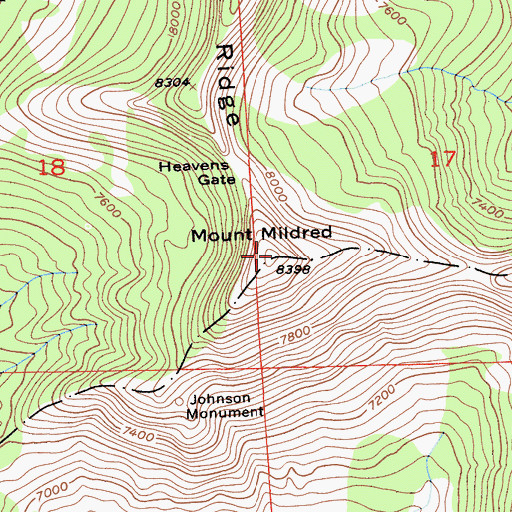 Topographic Map of Mount Mildred, CA