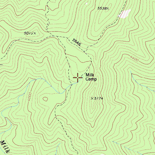 Topographic Map of Milk Camp, CA