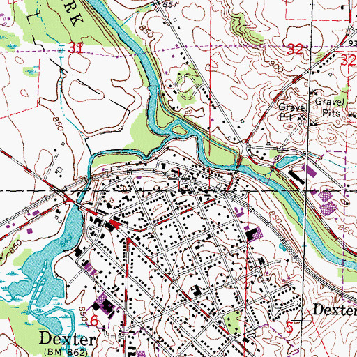 Topographic Map of Dexter Depot Historical Marker, MI