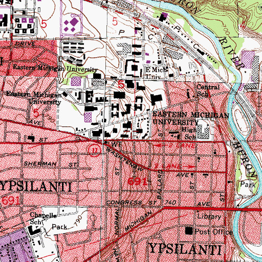 Topographic Map of Eastern Michigan College Historical Marker, MI