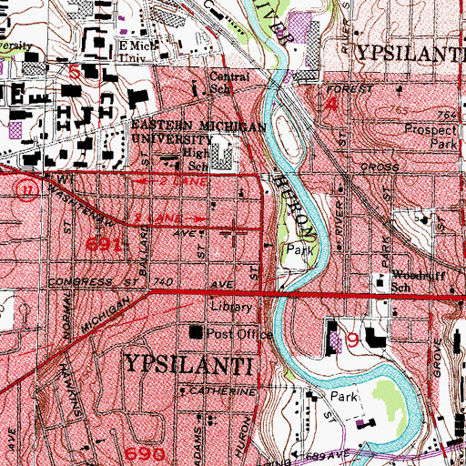 Topographic Map of First Methodist Episcopal Church Historical Marker, MI