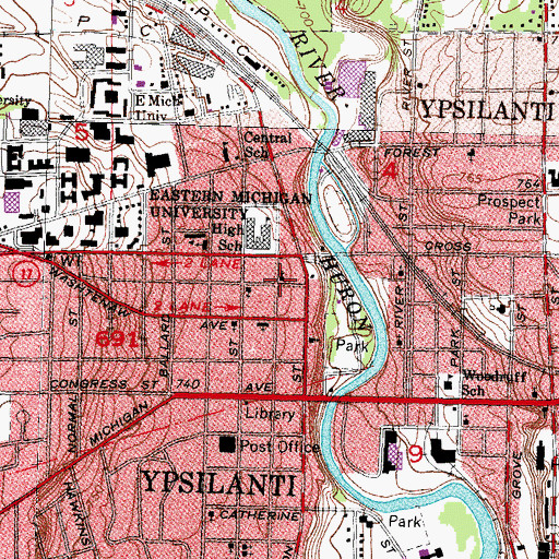 Topographic Map of First Presbyterian Church Historical Marker, MI