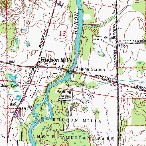 Topographic Map of Hudson Mills Historical Marker, MI