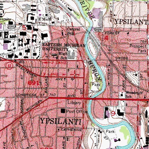 Topographic Map of Ladies Literary Club Historical Marker, MI