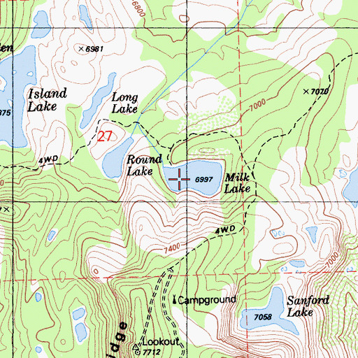 Topographic Map of Milk Lake, CA