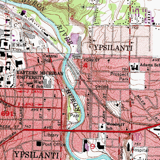 Topographic Map of Michigan Central Freighthouse Historical Marker, MI