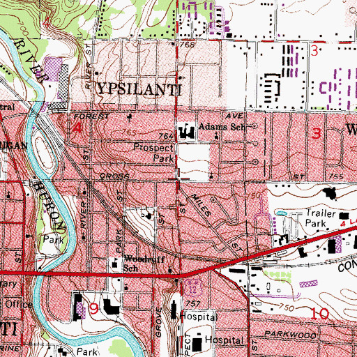 Topographic Map of Prospect Park Historical Marker, MI