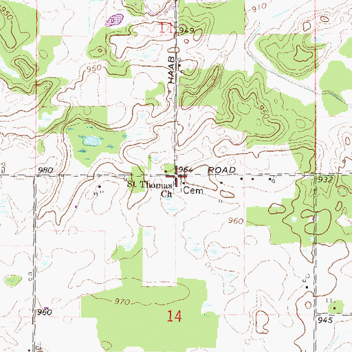 Topographic Map of Thomas Church Historical Marker, MI