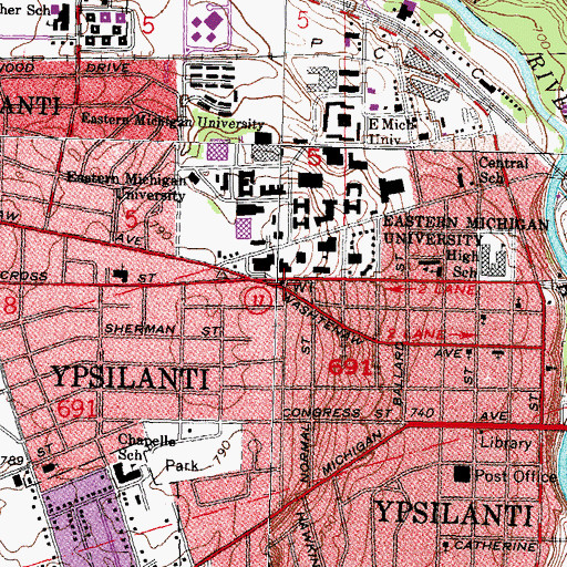 Topographic Map of Ypsilanti Water Tower Historical Marker, MI