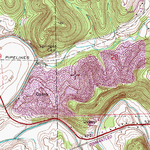 Topographic Map of Cave Quarries, IN