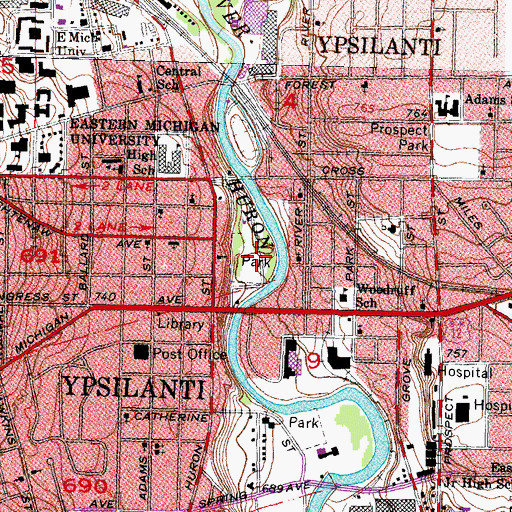 Topographic Map of Riverside Park, MI