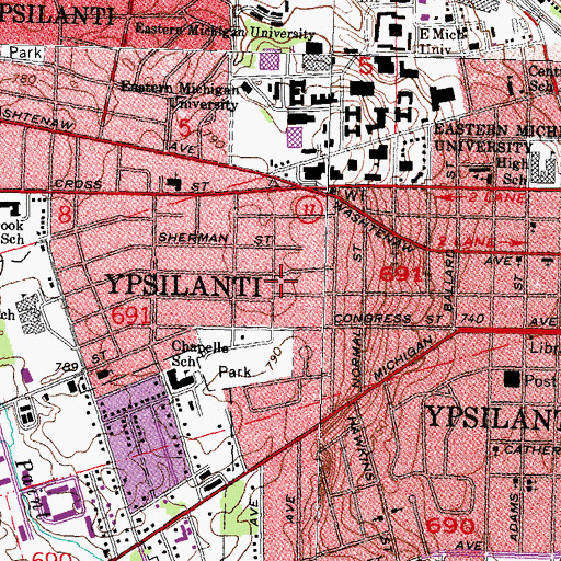 Topographic Map of Edith Hefley Park, MI