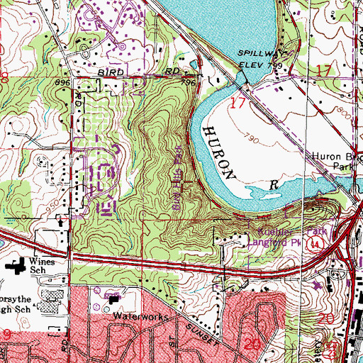 Topographic Map of Bird Hills Nature Area, MI