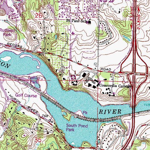 Topographic Map of Ruth Residence Hall, MI
