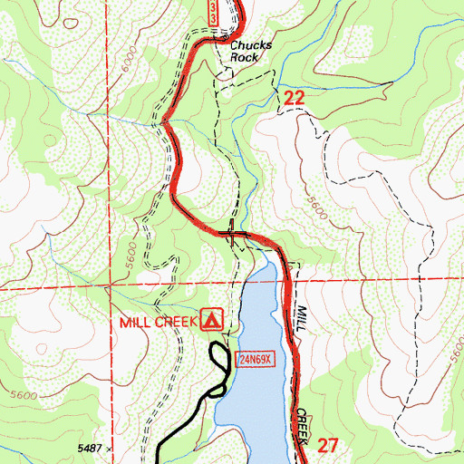 Topographic Map of Mill Creek, CA