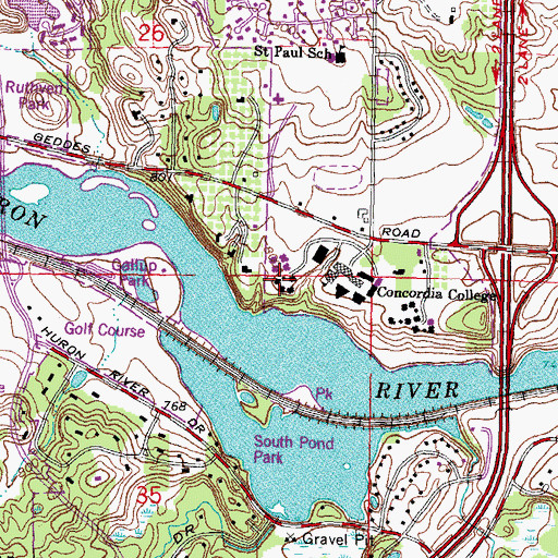 Topographic Map of Hannah Residence Hall, MI