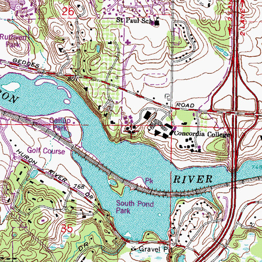Topographic Map of Sarah Residence Hall, MI