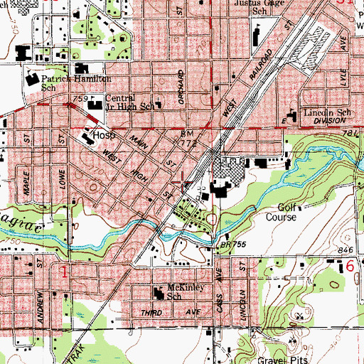 Topographic Map of Dowagiac Fire Department, MI