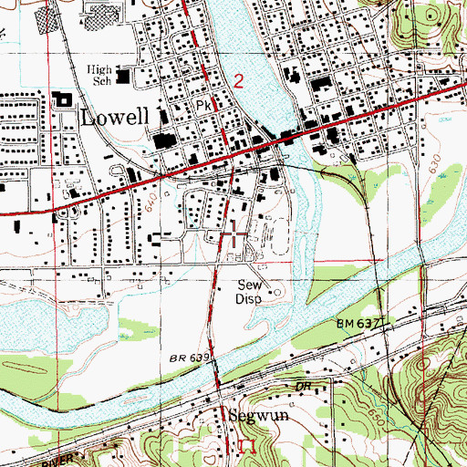 Topographic Map of Lowell Area Fire Department - Look Memorial Fire Station, MI